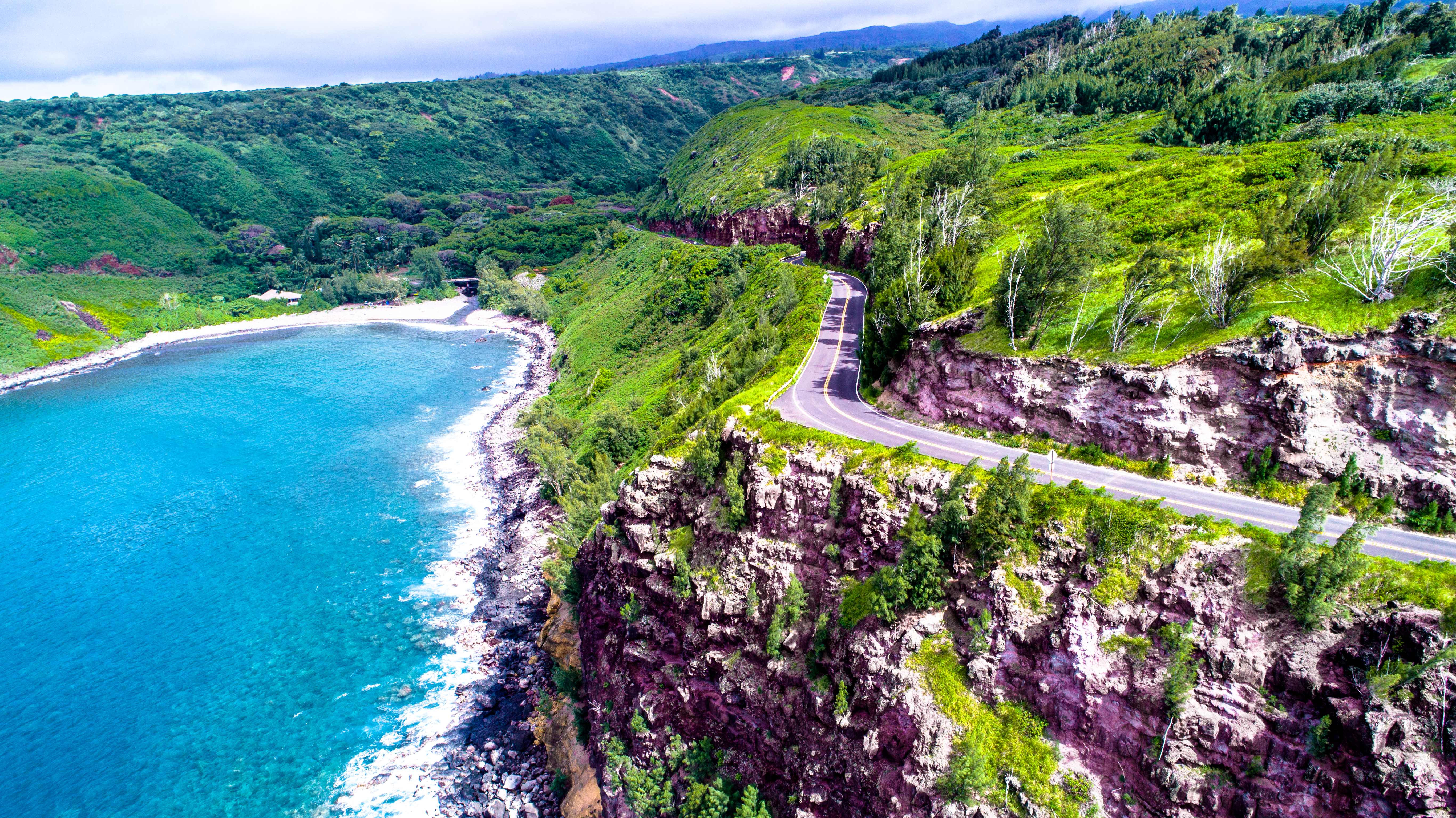 Gorgeous famous road to Hana along the ocean in Maui, Hawaii.