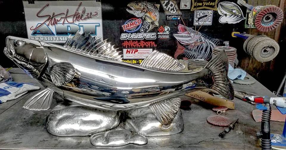 metal walleye sculpture