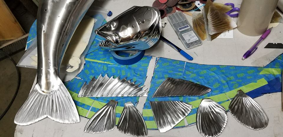 metal walleye sculpture