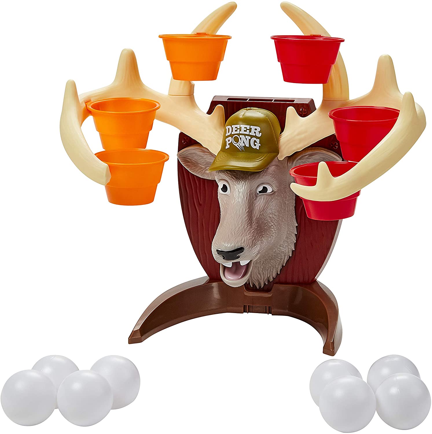 Deer Pong Game, Features Talking Deer Head and Music, Includes 6 Party Cups and 8 Balls, Fun Family Game for Ages 8 and Up
