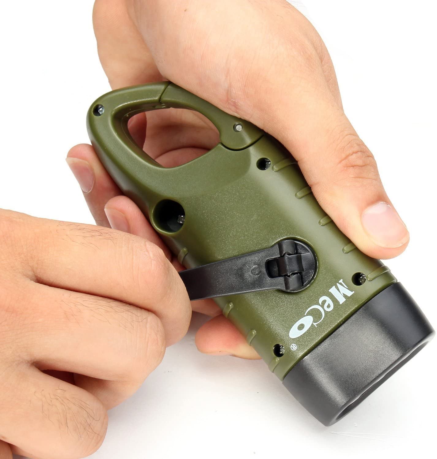 MECO Hand Cranking Solar Powered Rechargeable Flashlight Emergency LED Flashlight Carabiner Dynamo Quick Snap Clip Backpack Flashlight Torch Weather Ready, 8 Lumen - Green