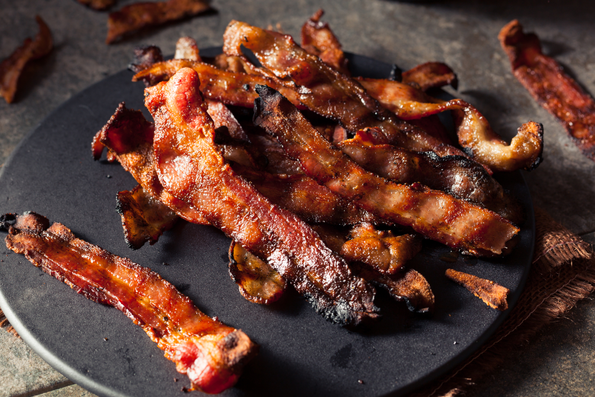Strips of Wild Boar Bacon freshly cooked.