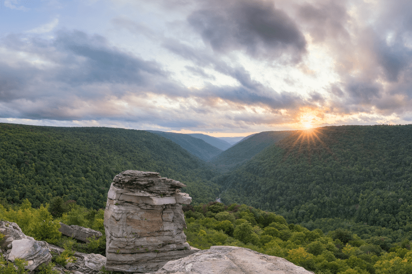 Beautiful sunset at Lindy Point in Blackwater Falls State Park in West Virginia.