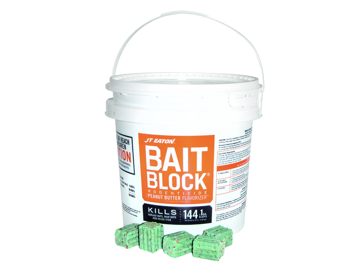 A white container with orange square that says "Bait Block"