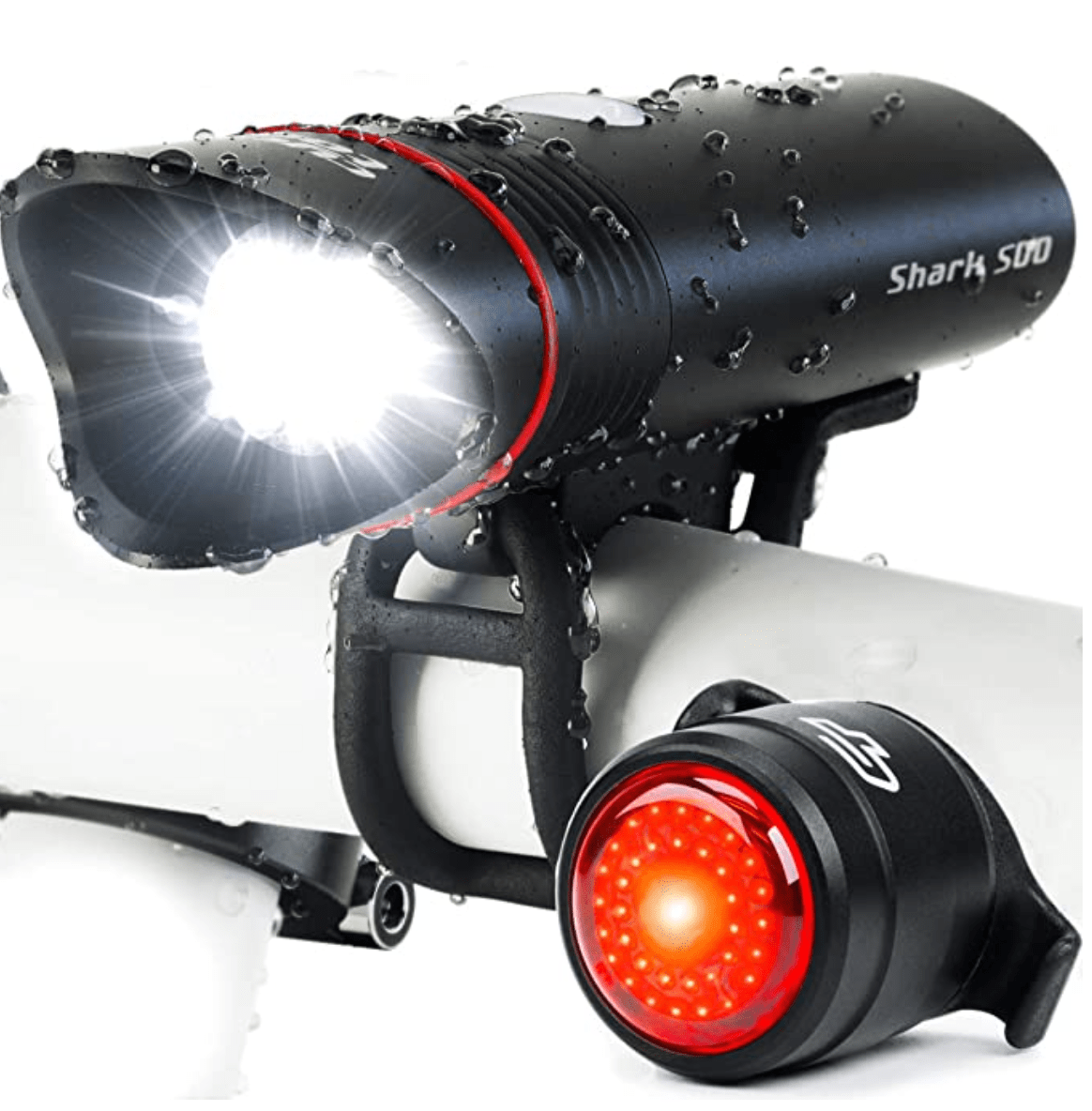 Bike Light USB Rechargeable, Cycle Torch Shark 500 Headlight & Tail Light Set, Fits All Bicycles, Hybrid, Road, MTB, with Quick Release
