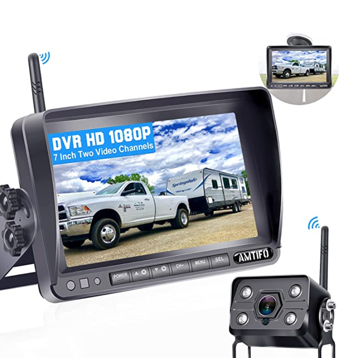 AMTIFO A7 HD 1080P Digital Wireless Backup Camera with 7 Inch DVR Monitor 2021 Newest Version High-Speed Rear View Observation System Stable Signals for RVs,Trucks,Trailers,5th Wheels IR Night Vision