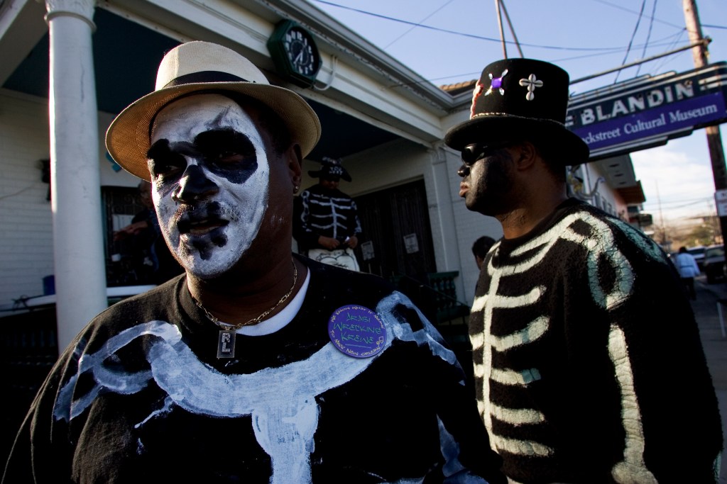 The North Side Skull and Bones Gang during Mardi Gras in New Orleans.