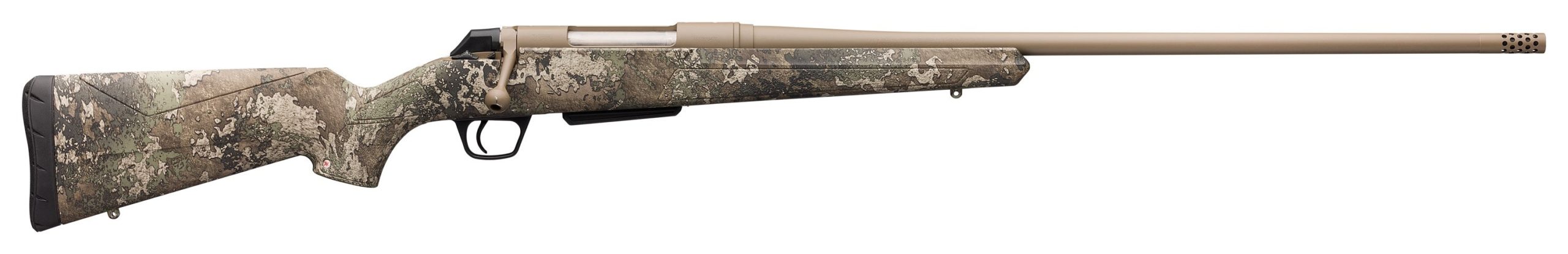 A rifle chambered in 338 Winchester Magnum.