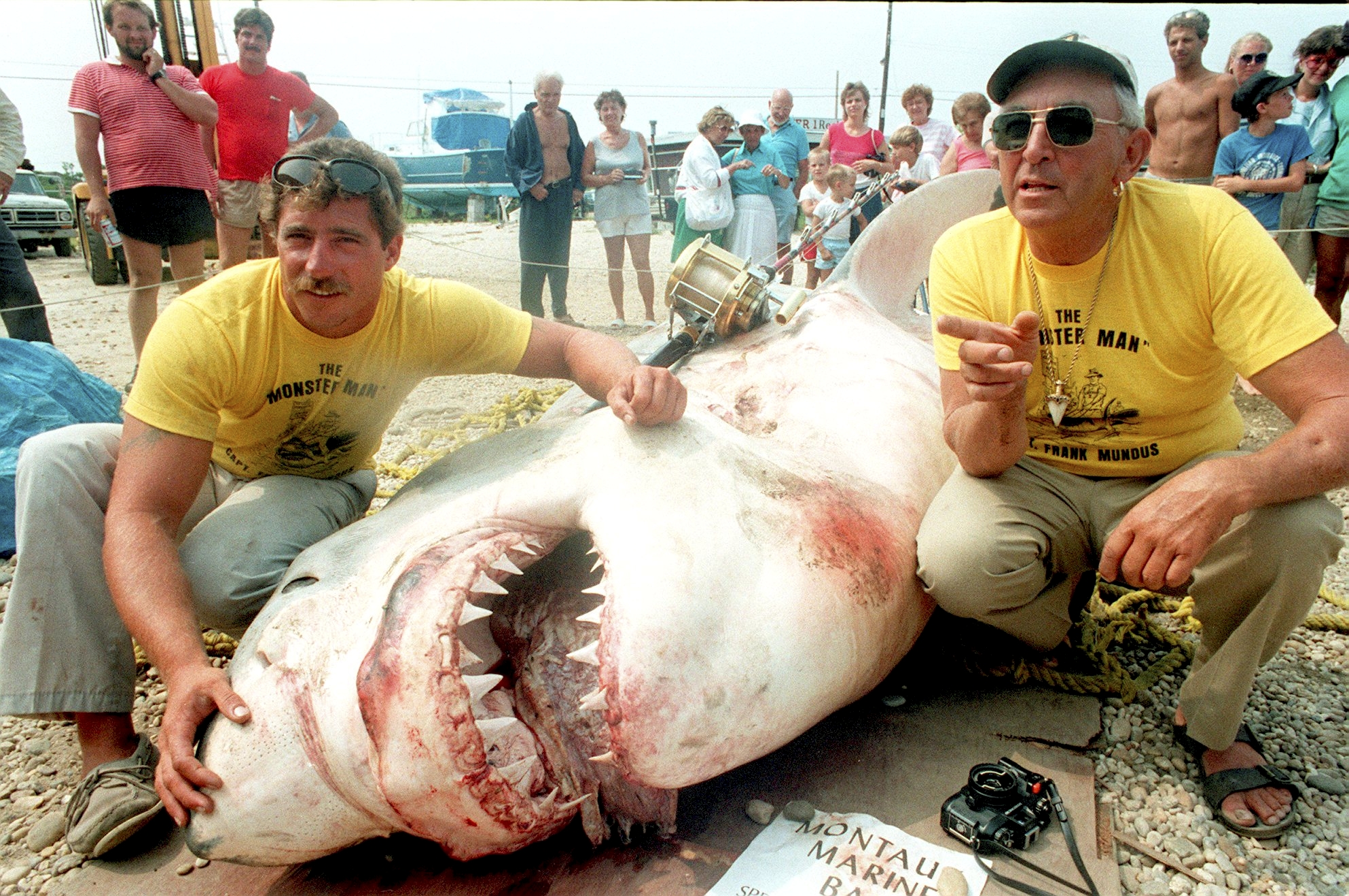 Frank Mundus with massive great white shark.