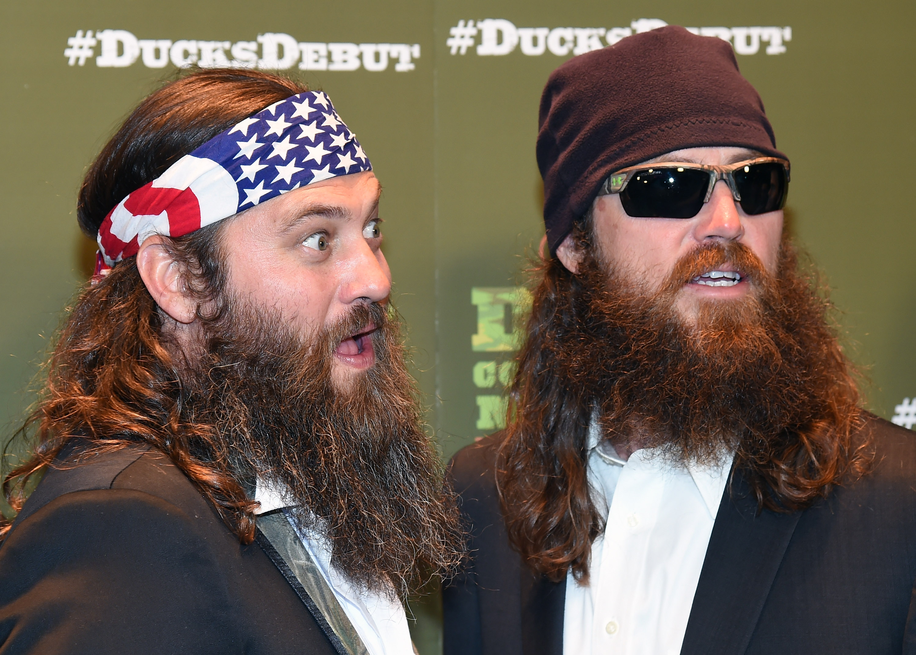 LAS VEGAS, NV - APRIL 15: Television personalities Willie Robertson (L) and Jase Robertson attend the "Duck Commander Musical" premiere at the Crown Theater at the Rio Hotel & Casino on April 15, 2015 in Las Vegas, Nevada. The musical is based on the book "The Duck Commander Family: How Faith, Family, and Ducks Built a Dynasty" by Willie and Korie Robertson from the television show "Duck Dynasty." 