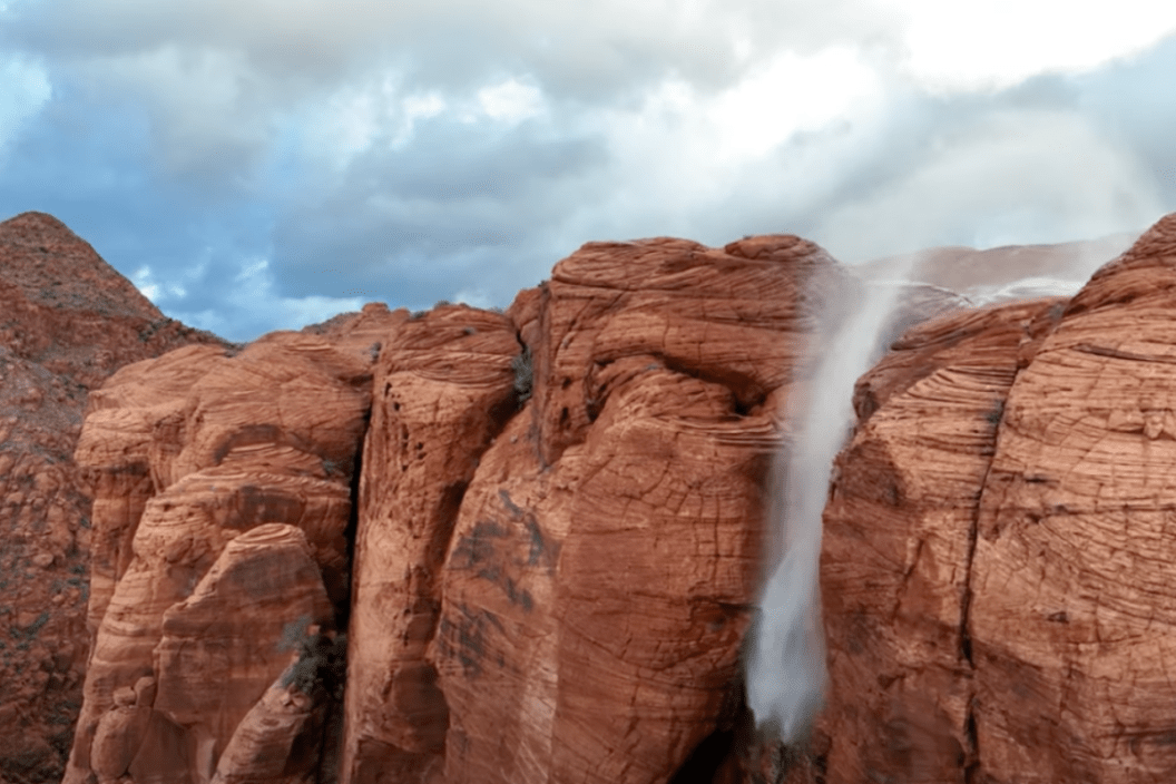 Waterfall near Ivans, Utah flow up due to high winds.