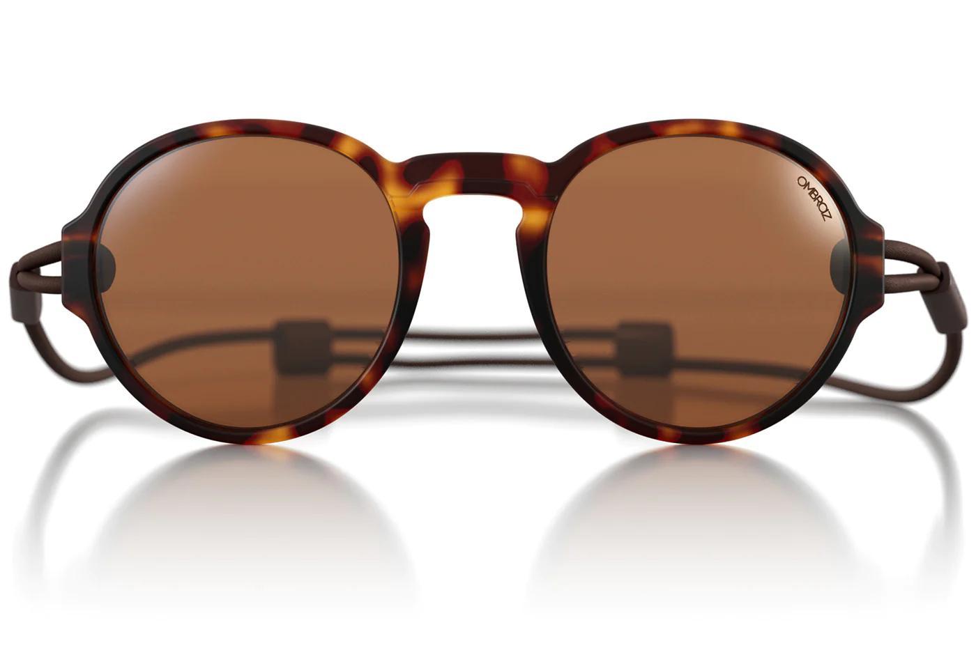 Tortoiseshell Ombraz Viale sunglasses on a white background.