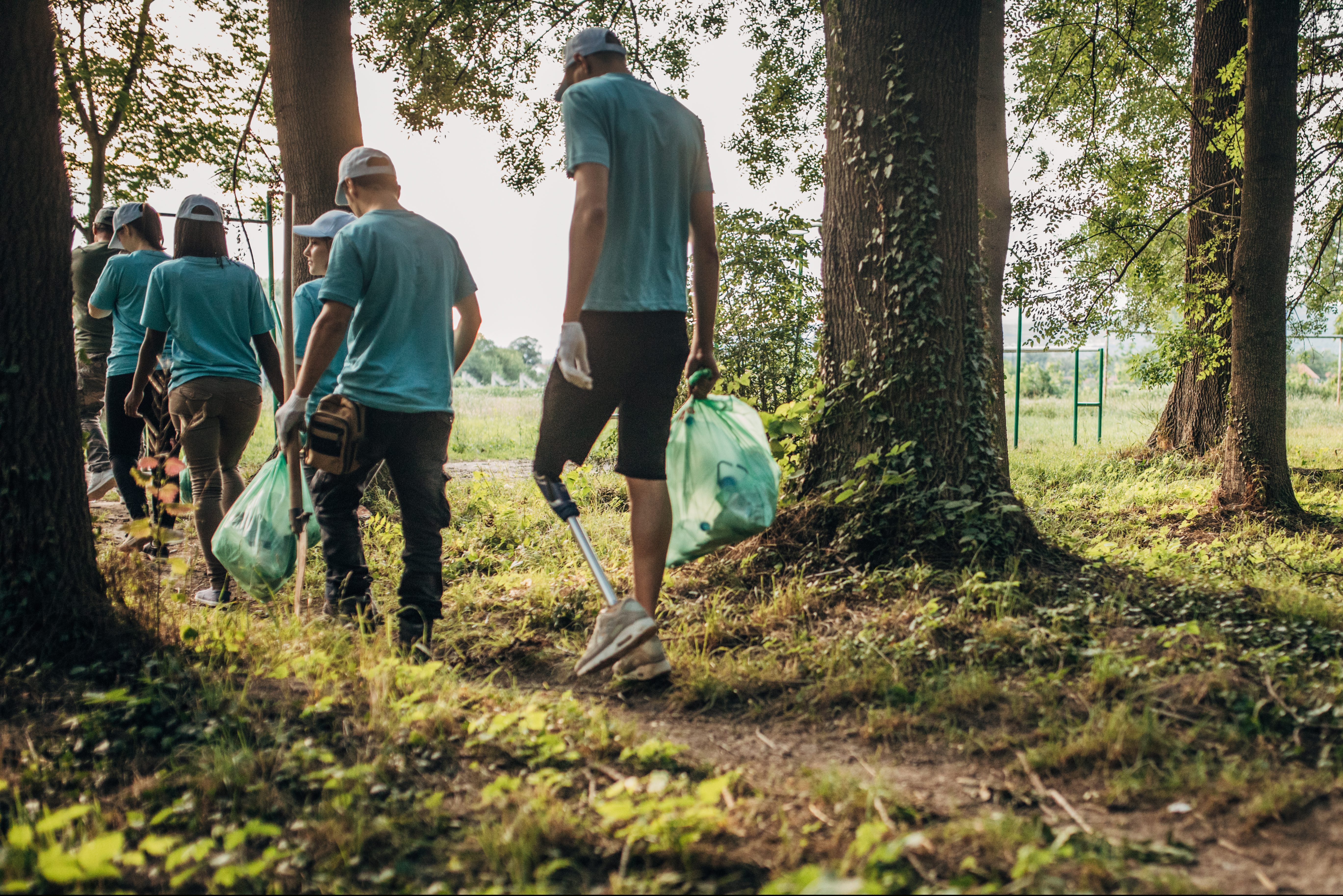 Volunteers picking up trash