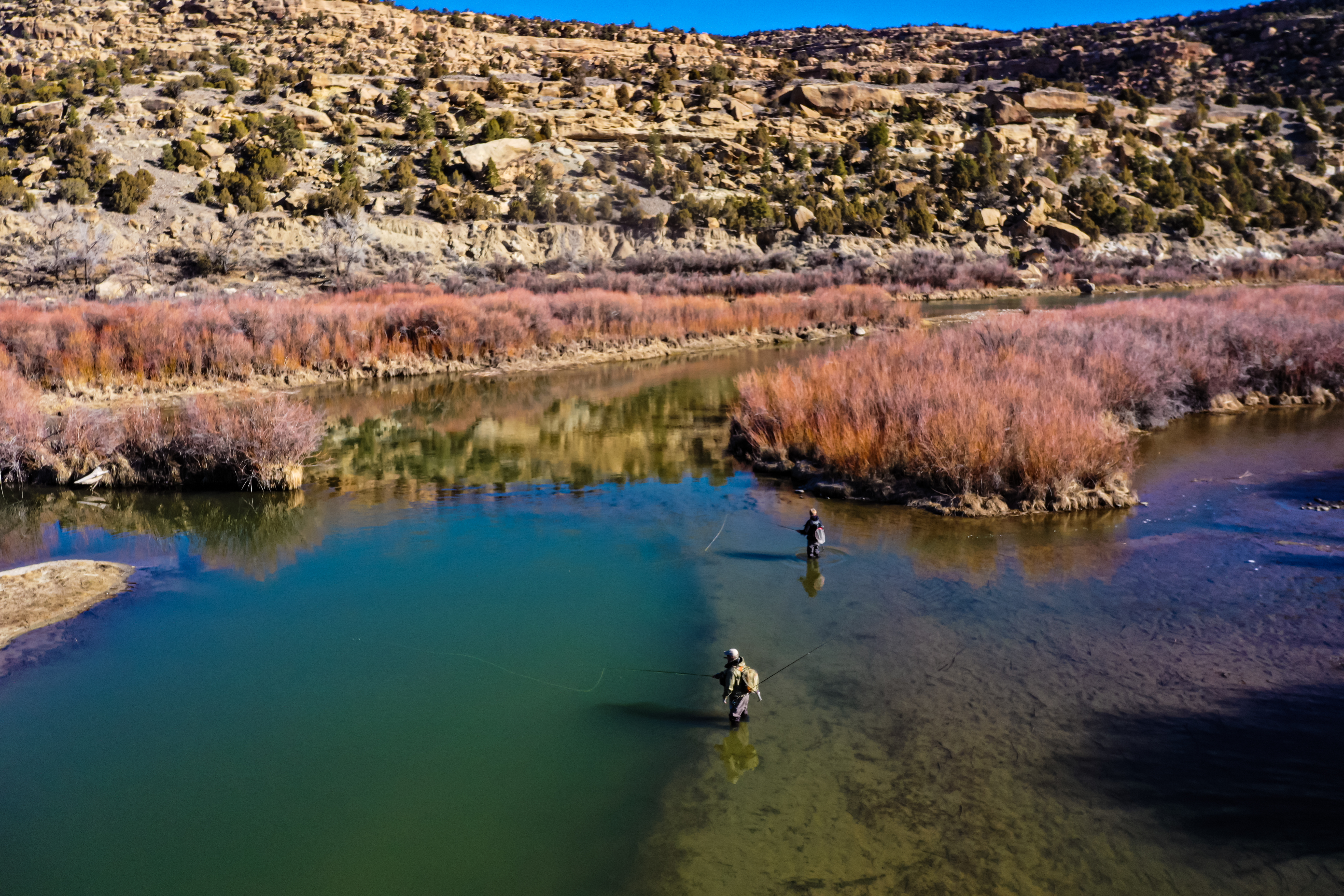A high definition aerial view of the San Juan River in New Mexico.