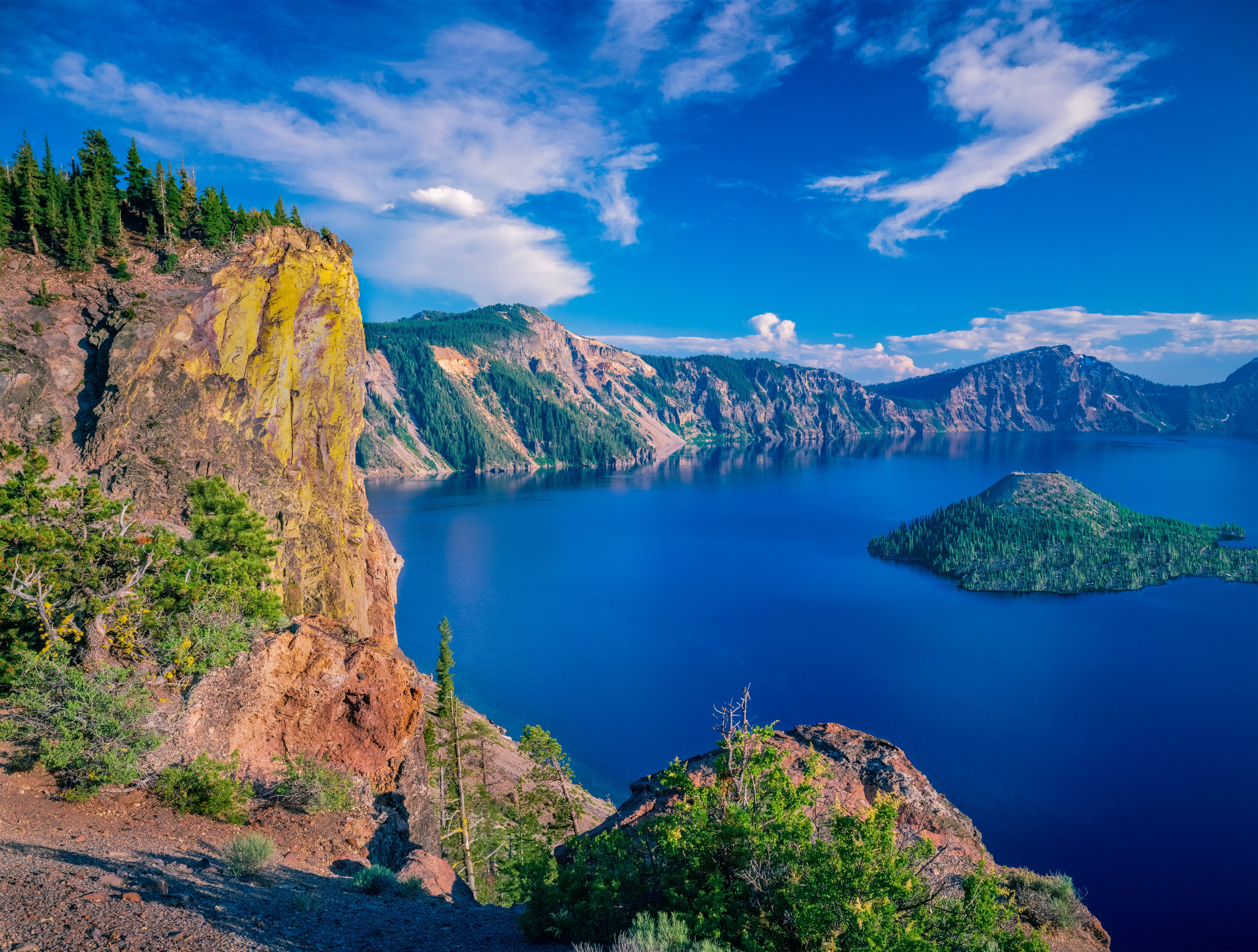 A landscape of Crater Lake and Wizard Island