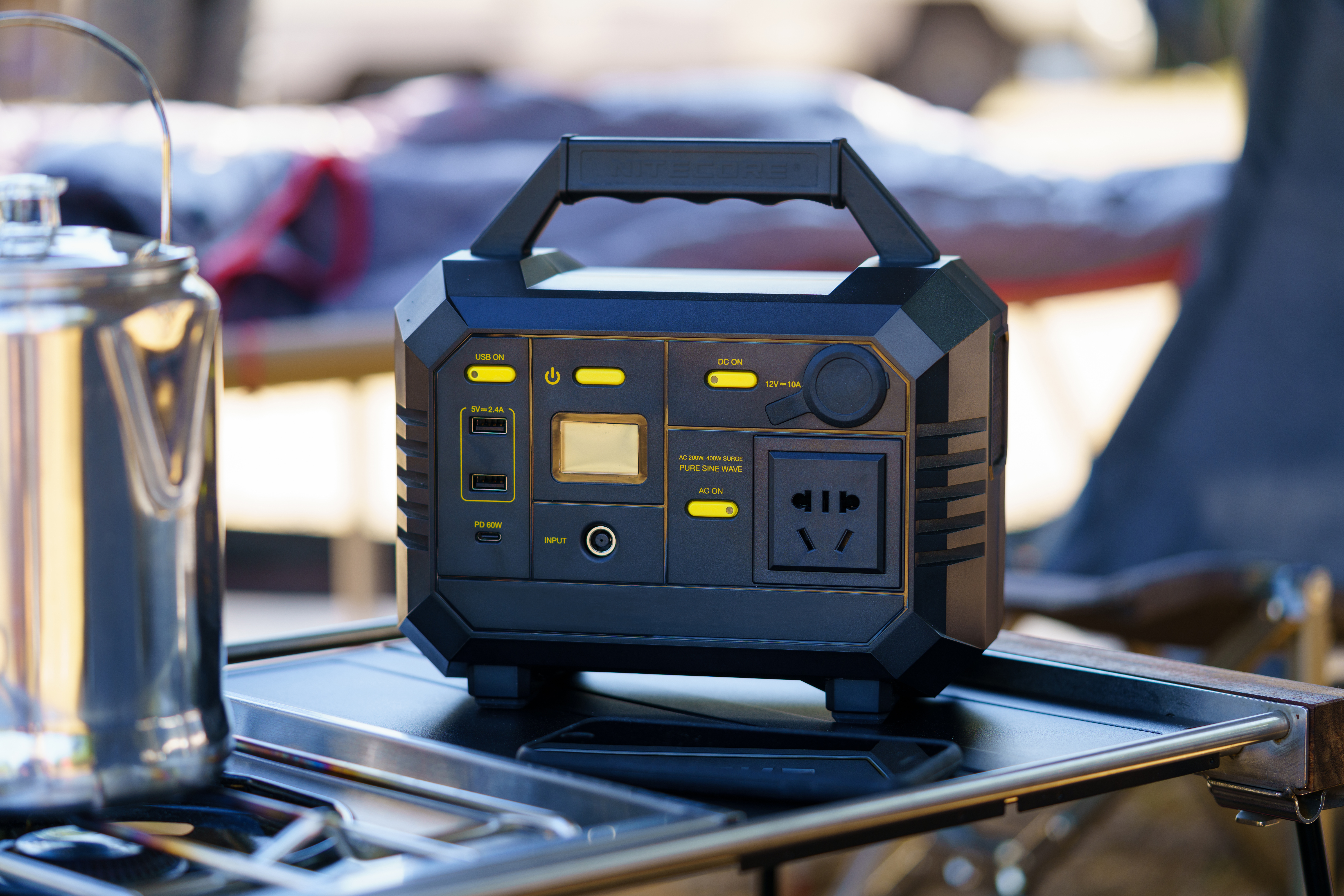 Power station, power bank, backup battery for camper. Camping and Outdoor equipment.