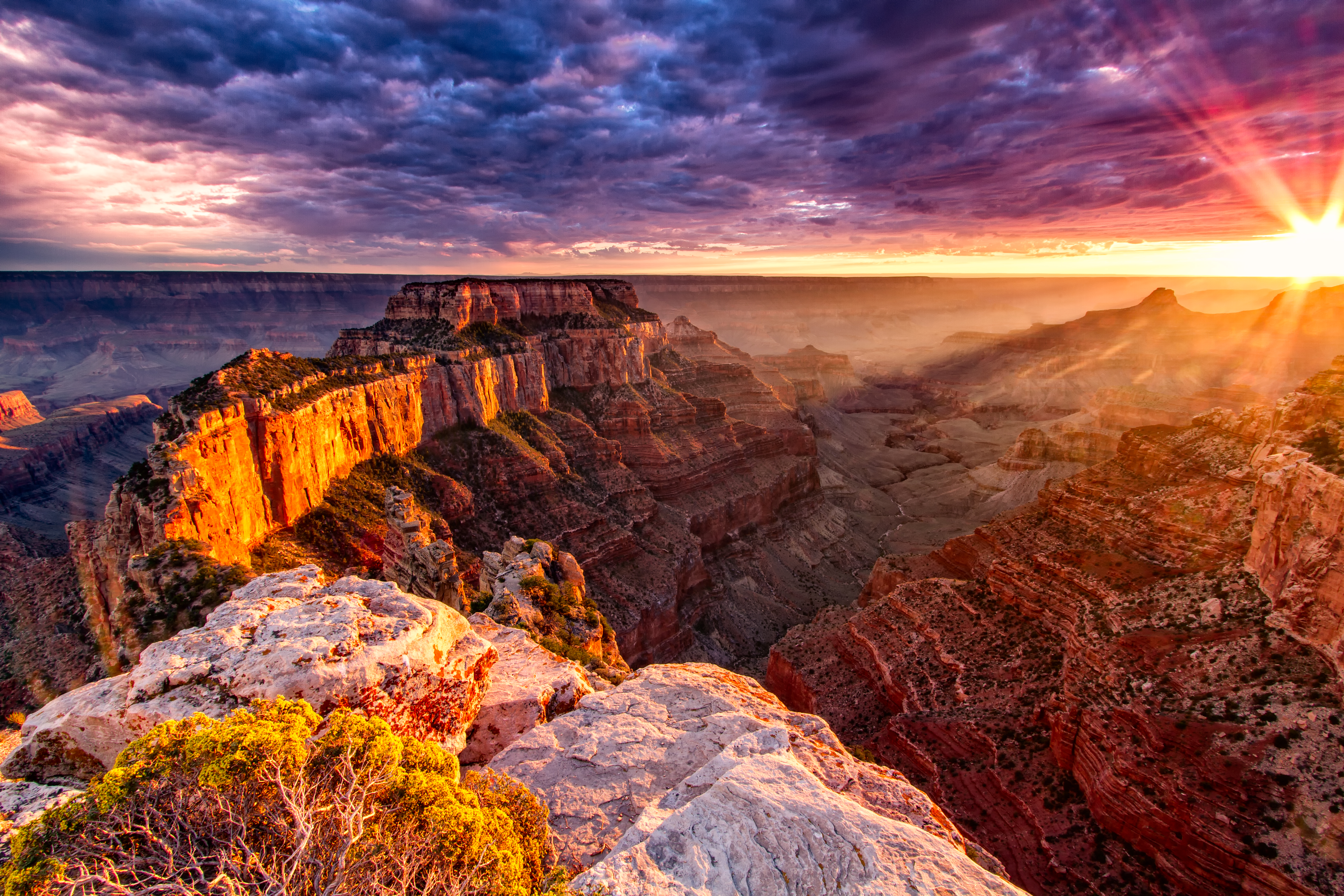 Sunset from the over look on Cape Royal. Wild fires caused the spectacular colors in the sky and enhanced the orange glow on the sandstone walls.