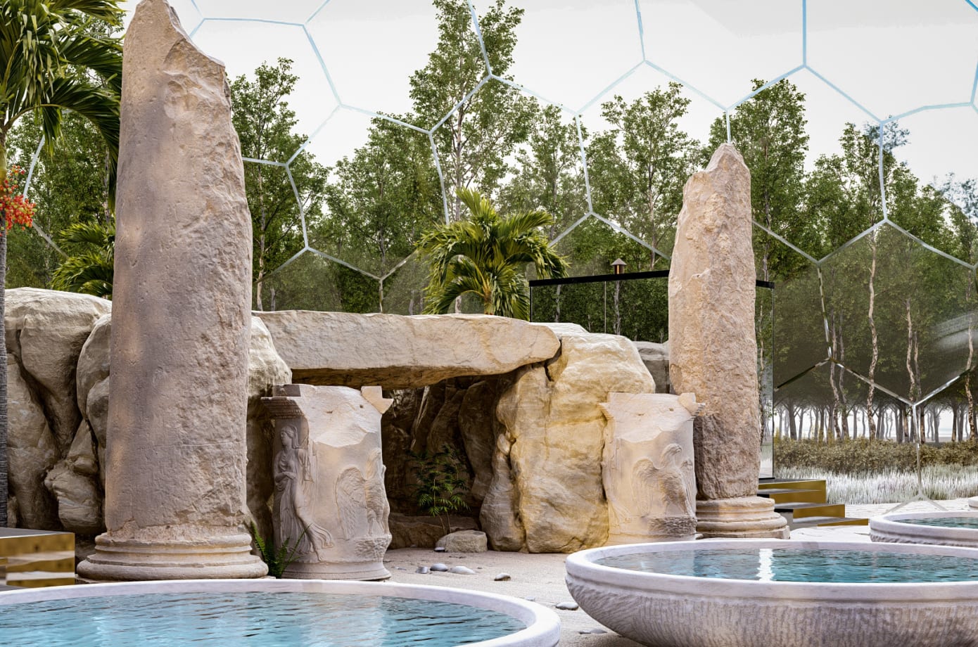 communal area with clay jacuzzi 