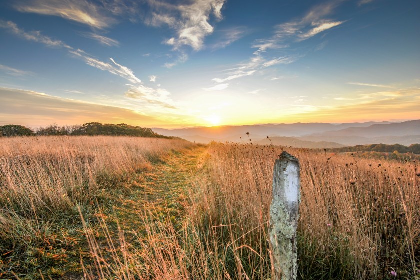 Sunrise while hiking on the Appalachian Trail in Max Patch, NC