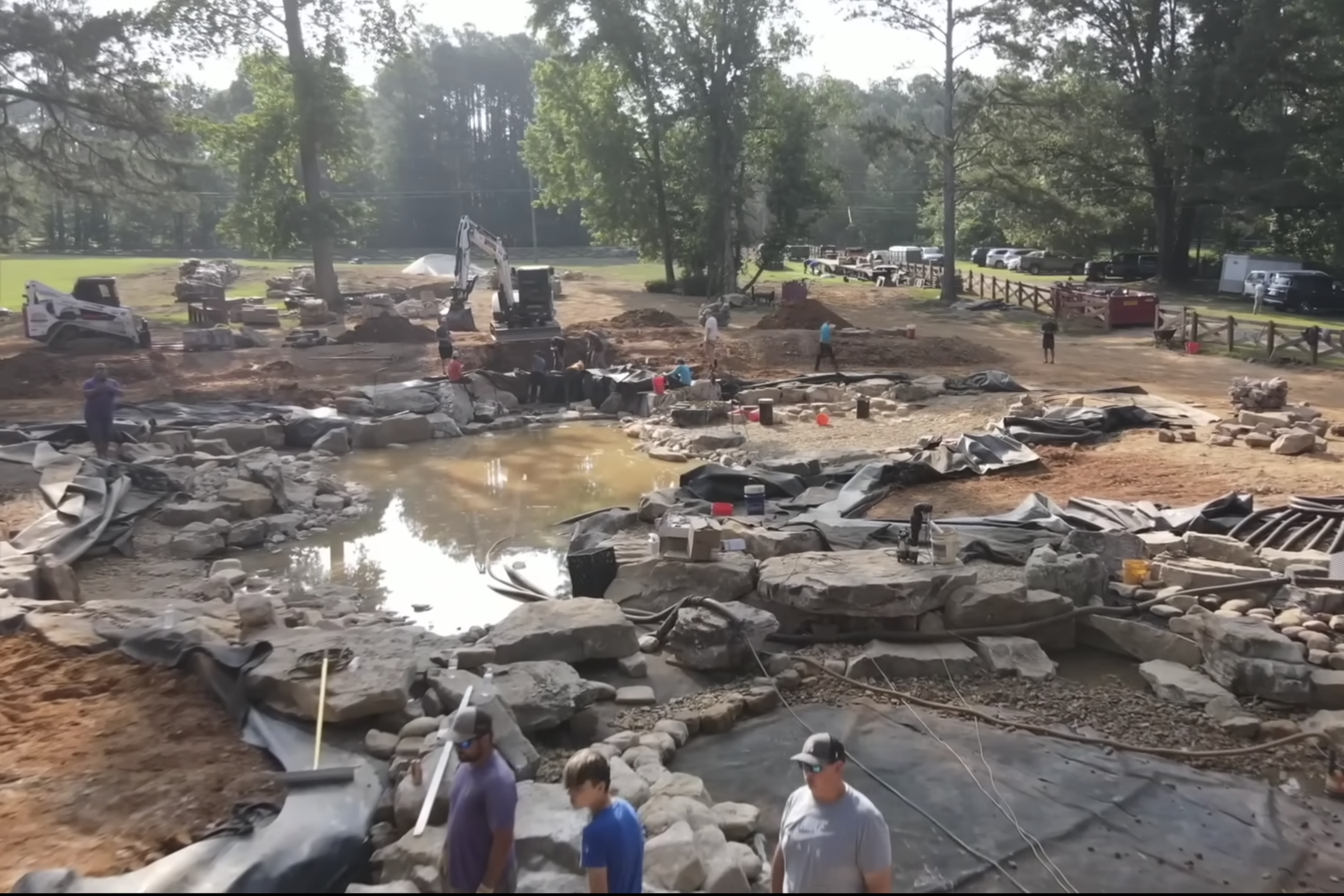 Shaq's koi pond being built