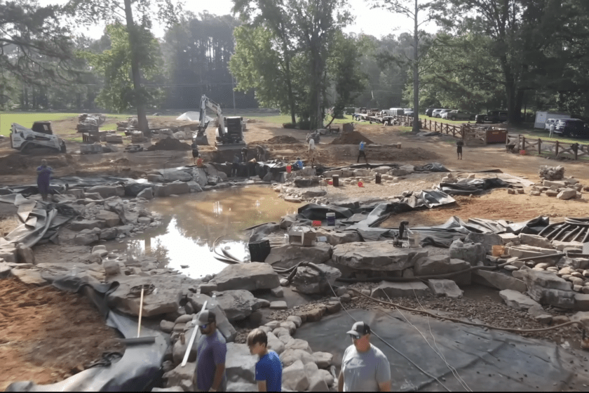 Shaq's koi pond being built