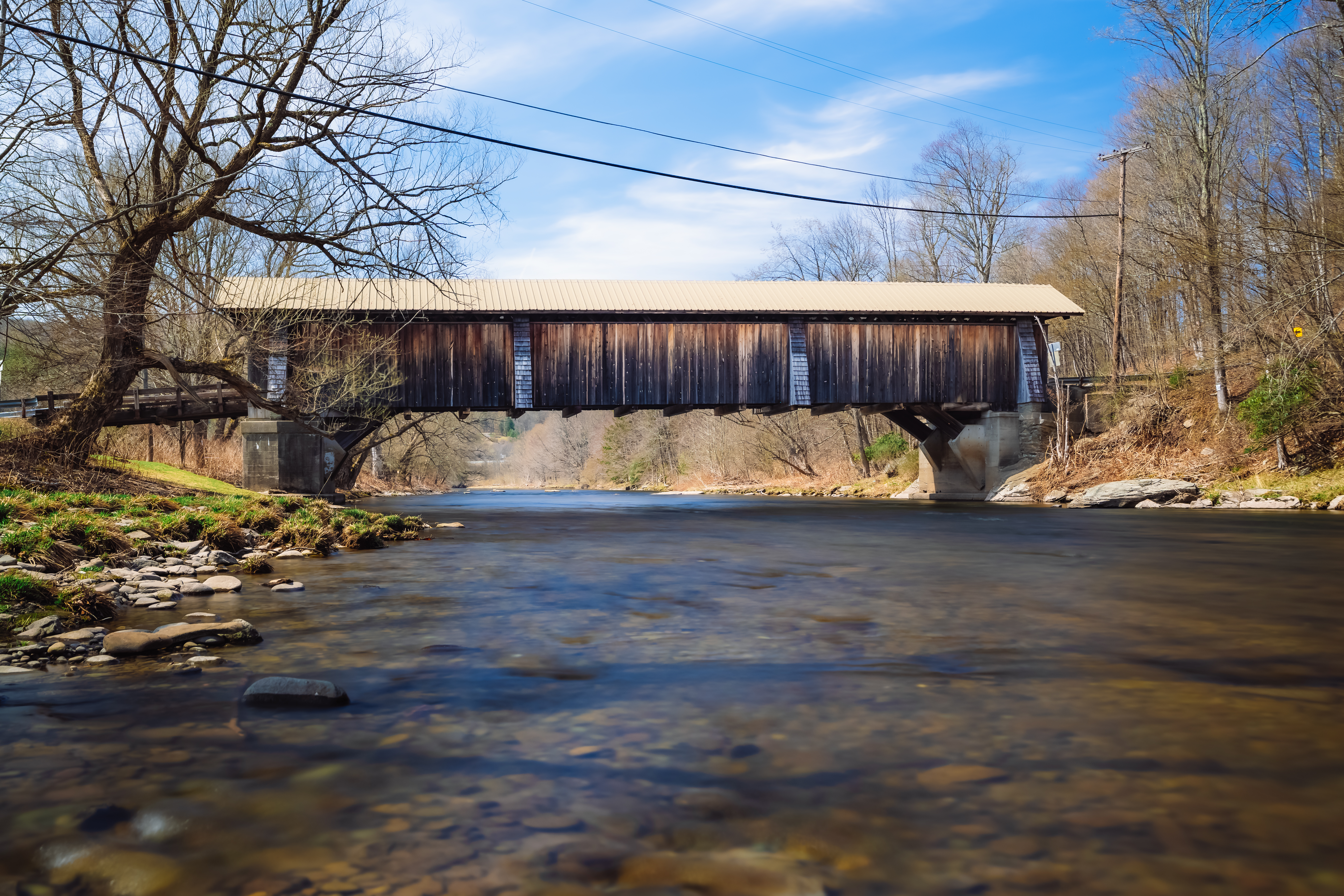 Historic Livingston Manor Van Tran Flat wooden covered bridge in the Town of Rockland NY