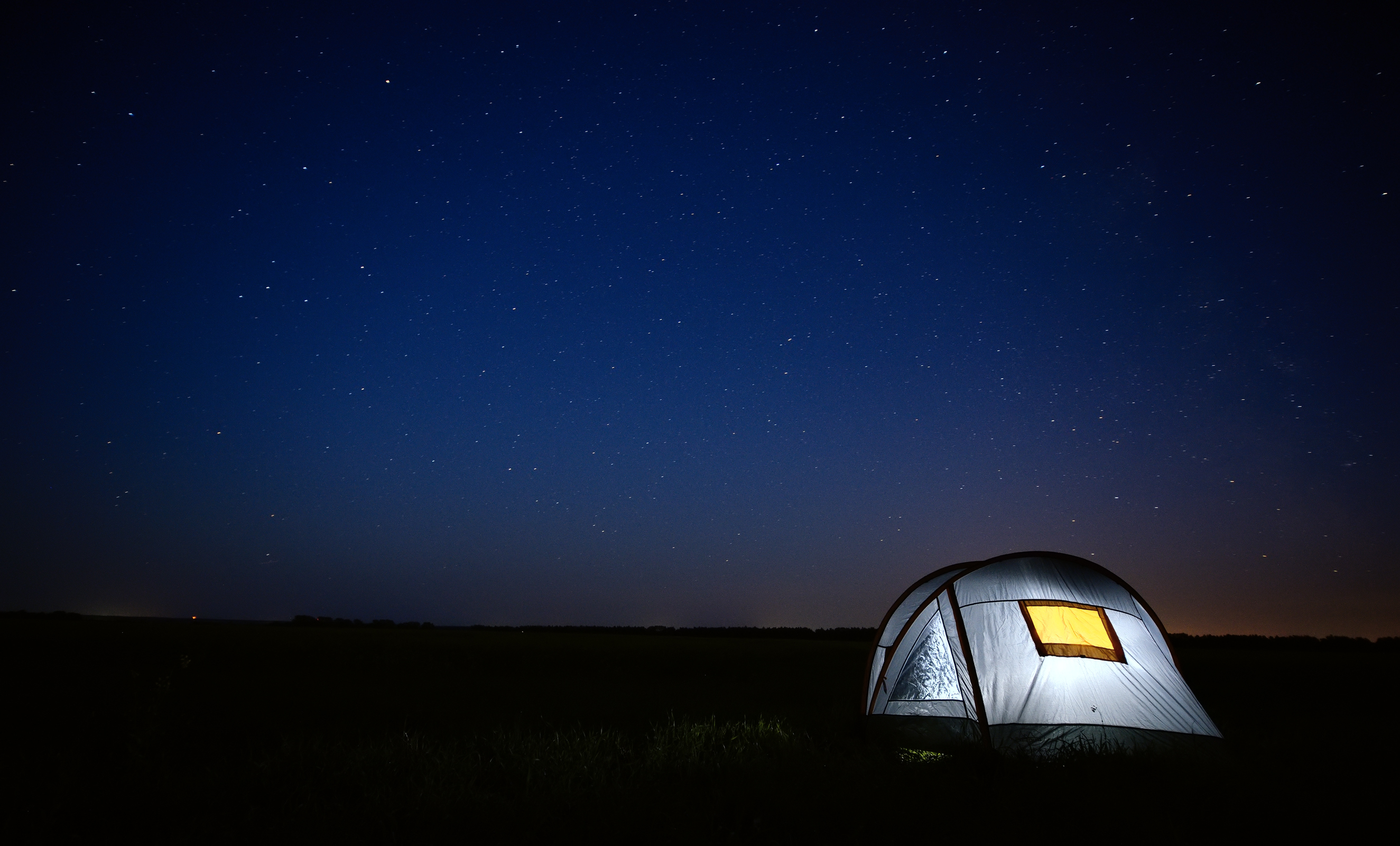 Nylon Tent in outdoors ready for night under the stars.
