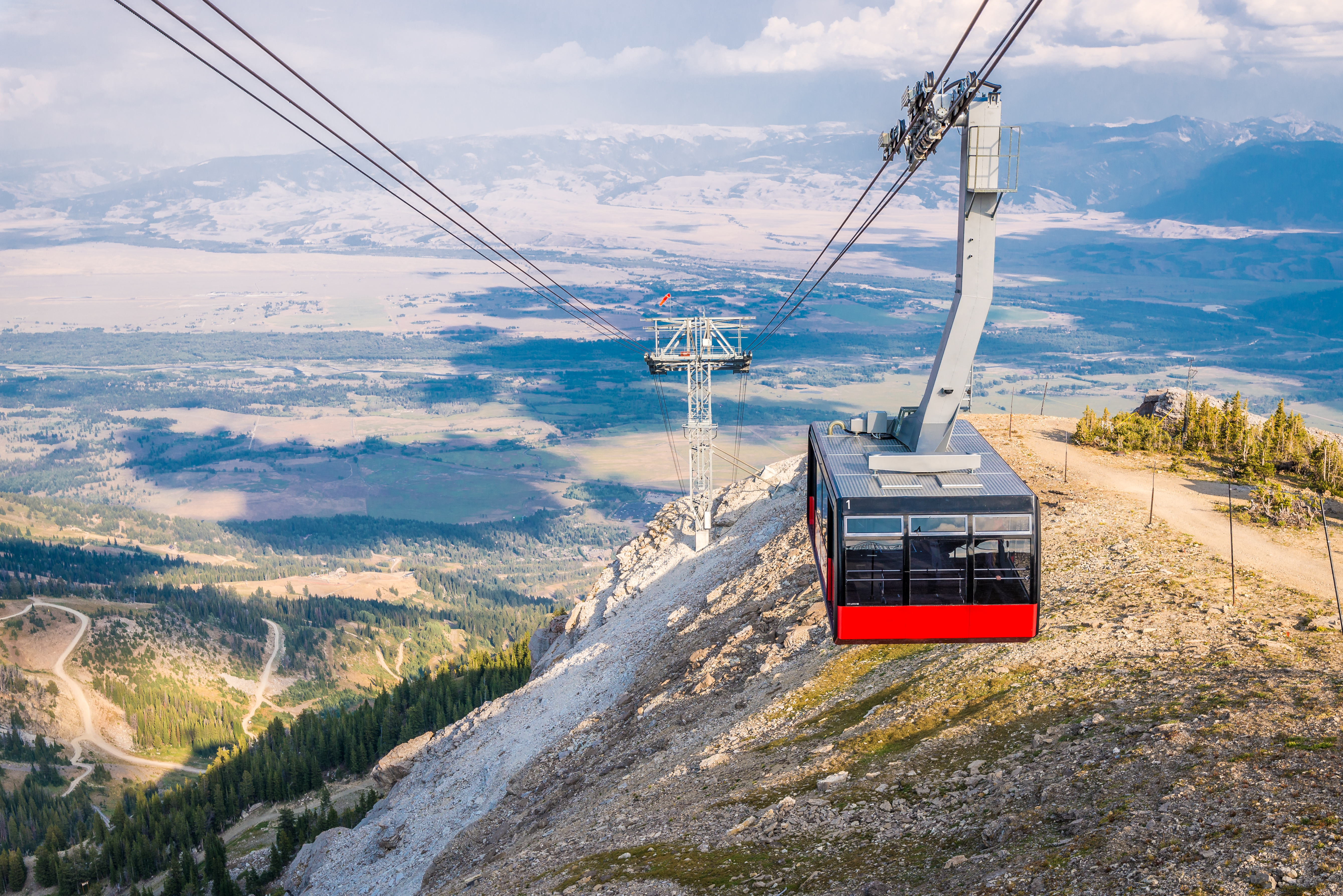 View from the top of mountain ridge over Teton Village