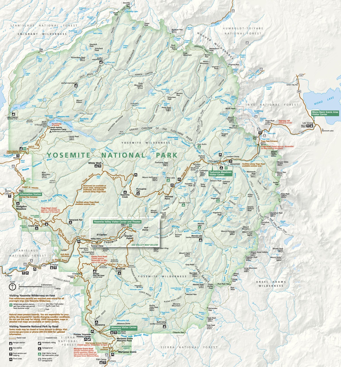 A map of Yosemite National Park 
