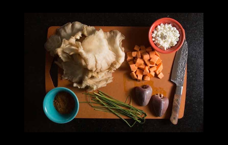 Mourning dove and sweet potato hash