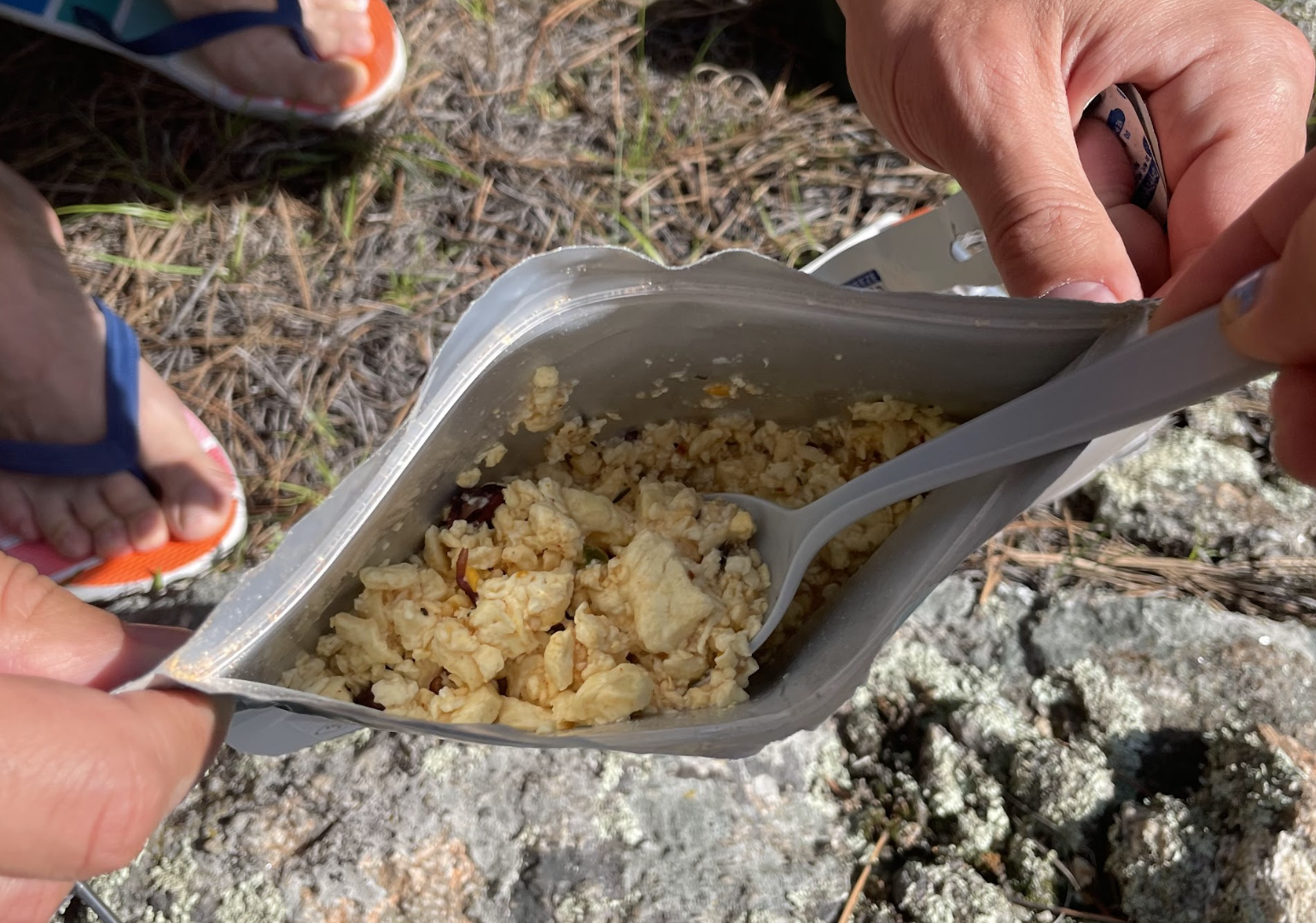 An opened pouch of Backpacker's Pantry Breakfast Scramble