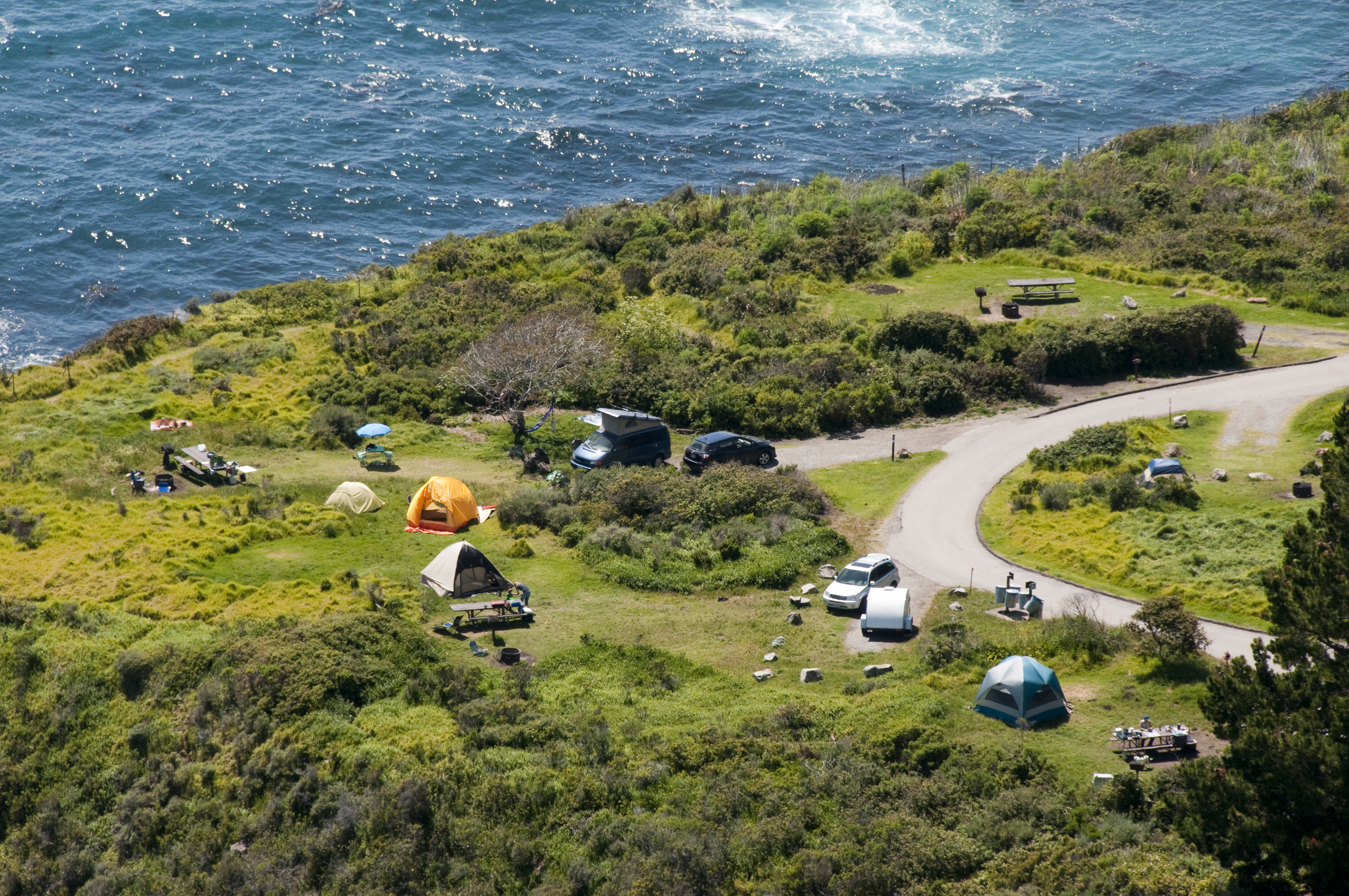 Busy California campground on Big Sur.