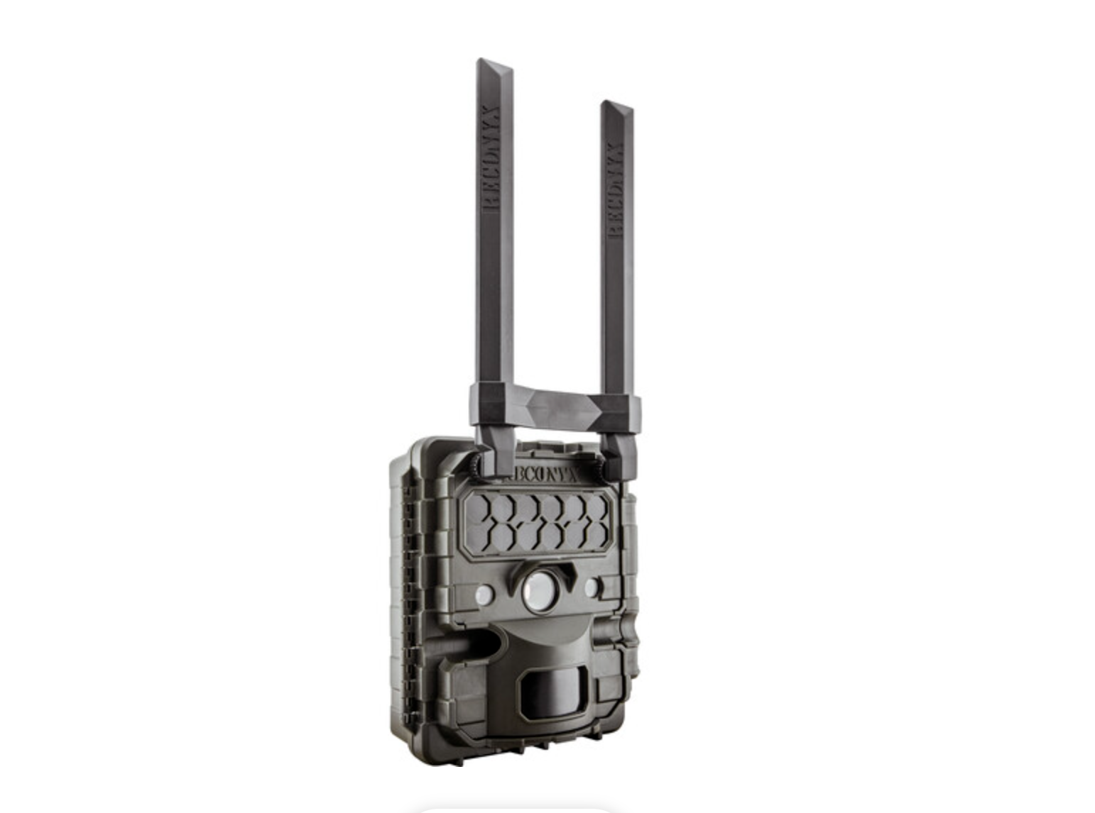 A black trail camera with two antennae sticking out of it 