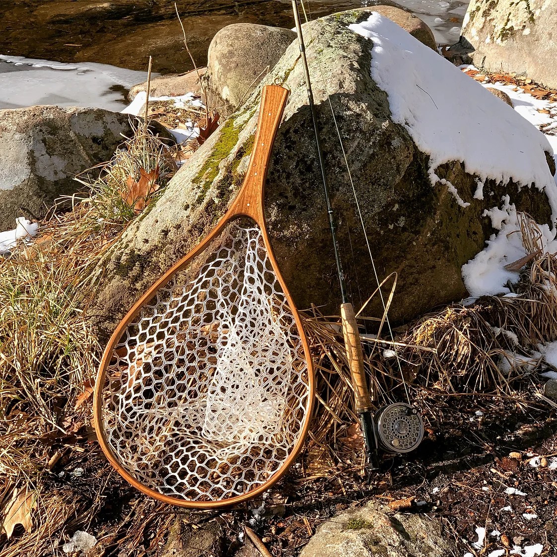 A tan net outline with white mesh netting 