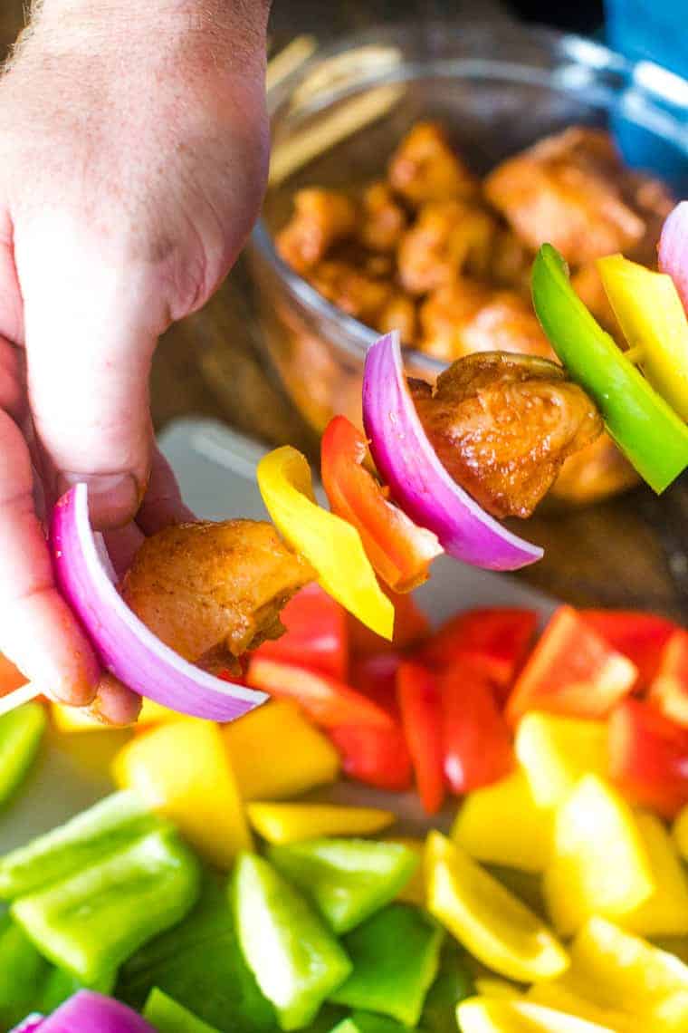 Chicken and vegetable skewers 