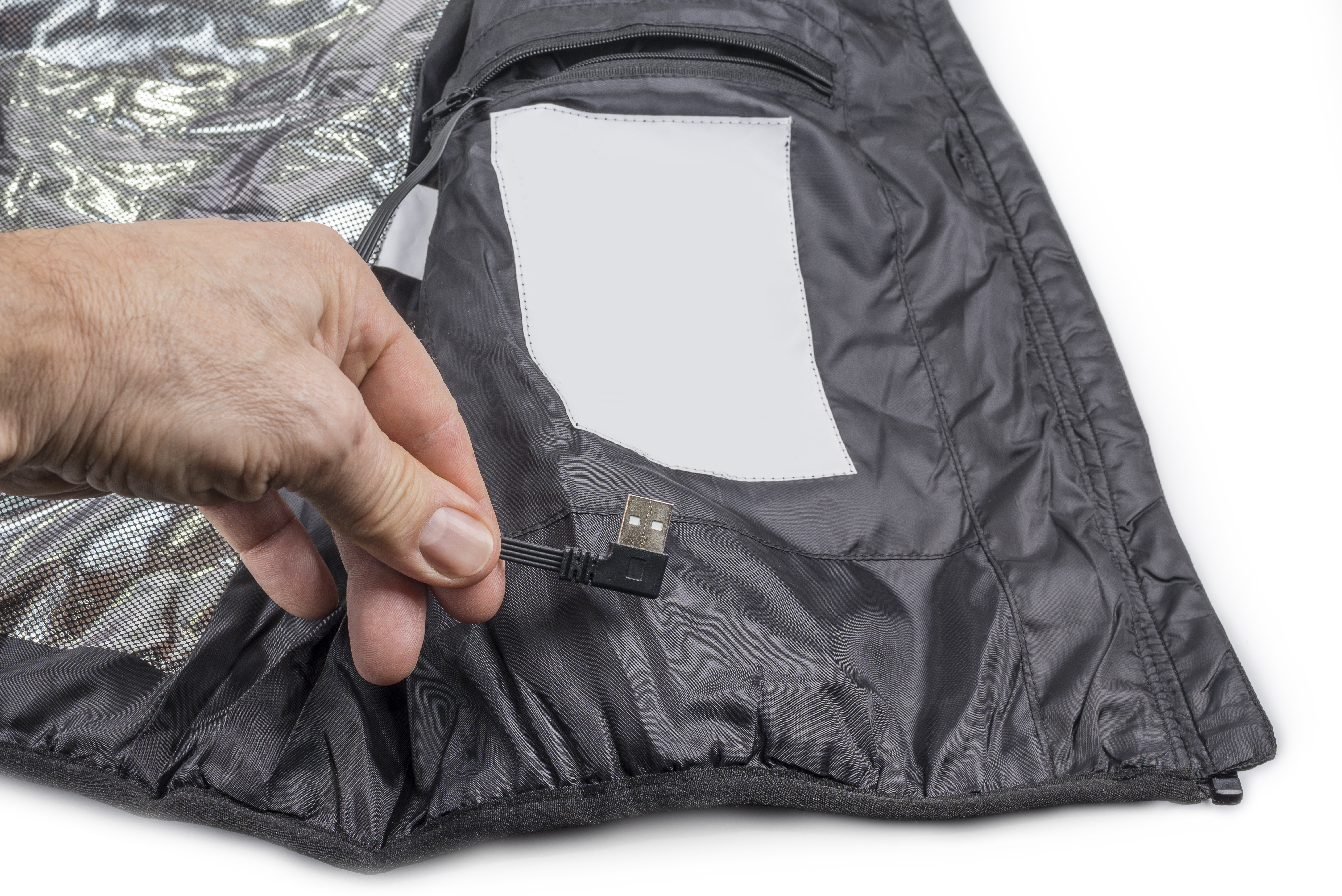 USB Electric heated vest on a white 