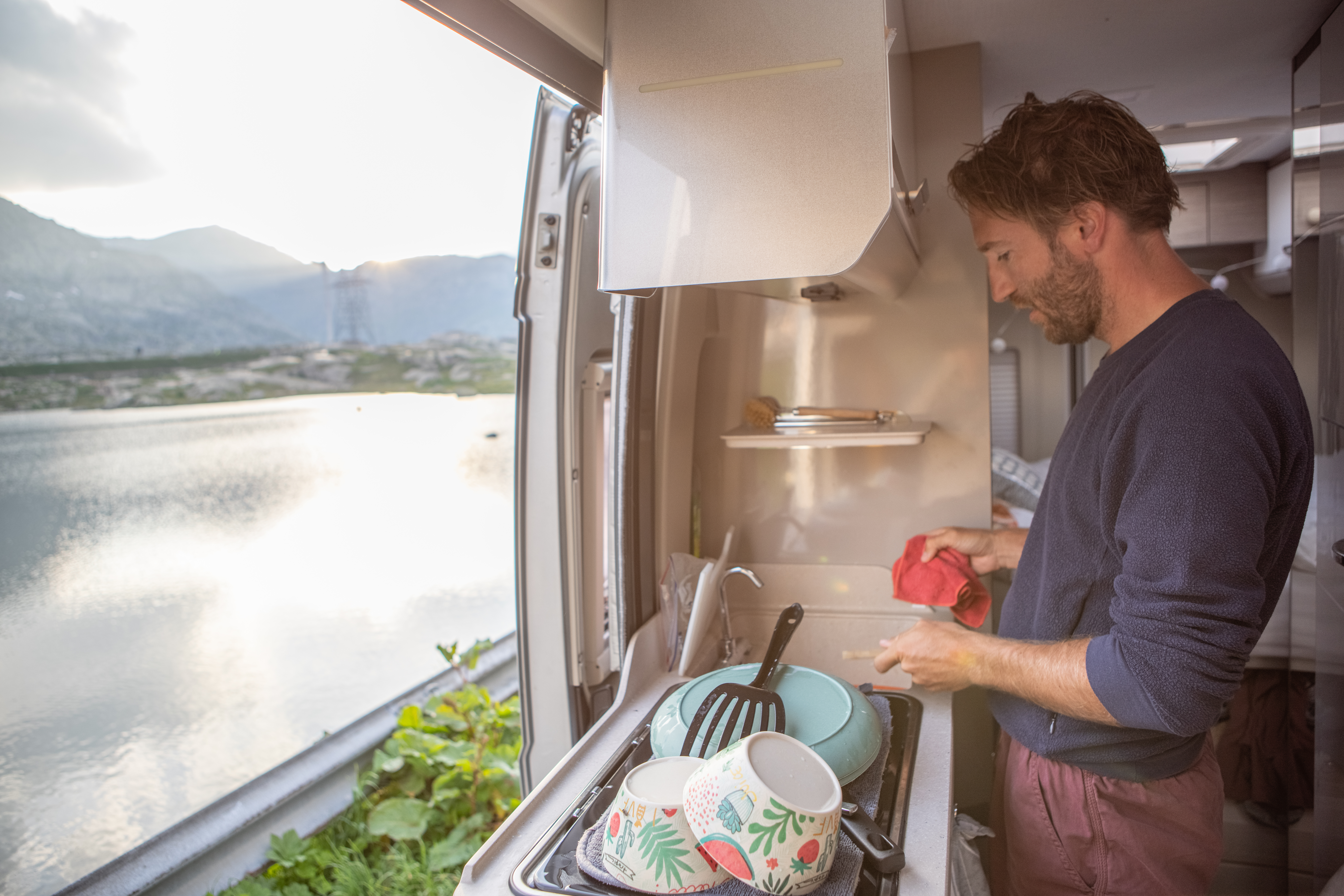 Man traveling by camper van.