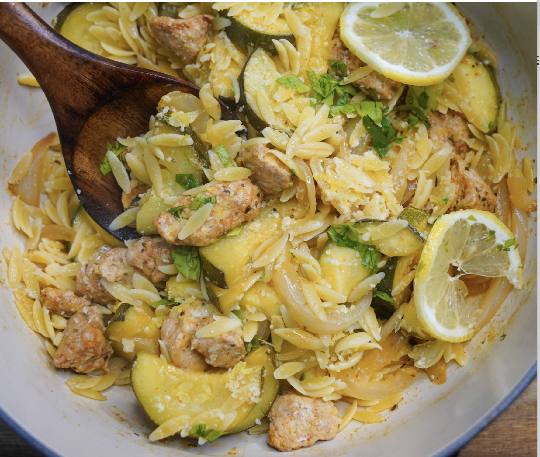 Lemon orzo wild turkey skillet.