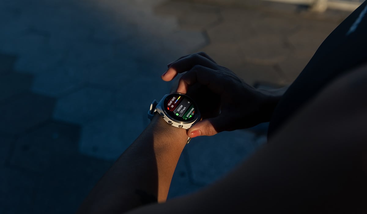 A wrist wearing a Garmin Smartwatch 