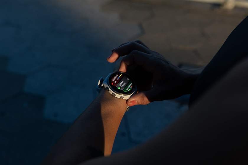 A wrist wearing a Garmin Smartwatch