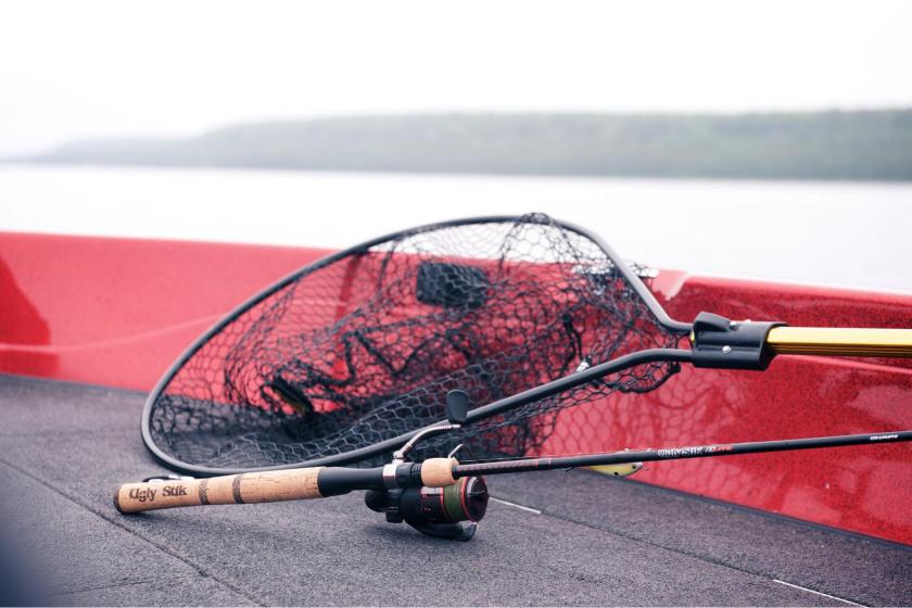 An Ugly Stik fishing rod on a boat