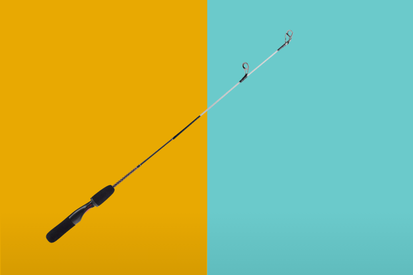 An Ugly Stik rod on a blue and yellow background