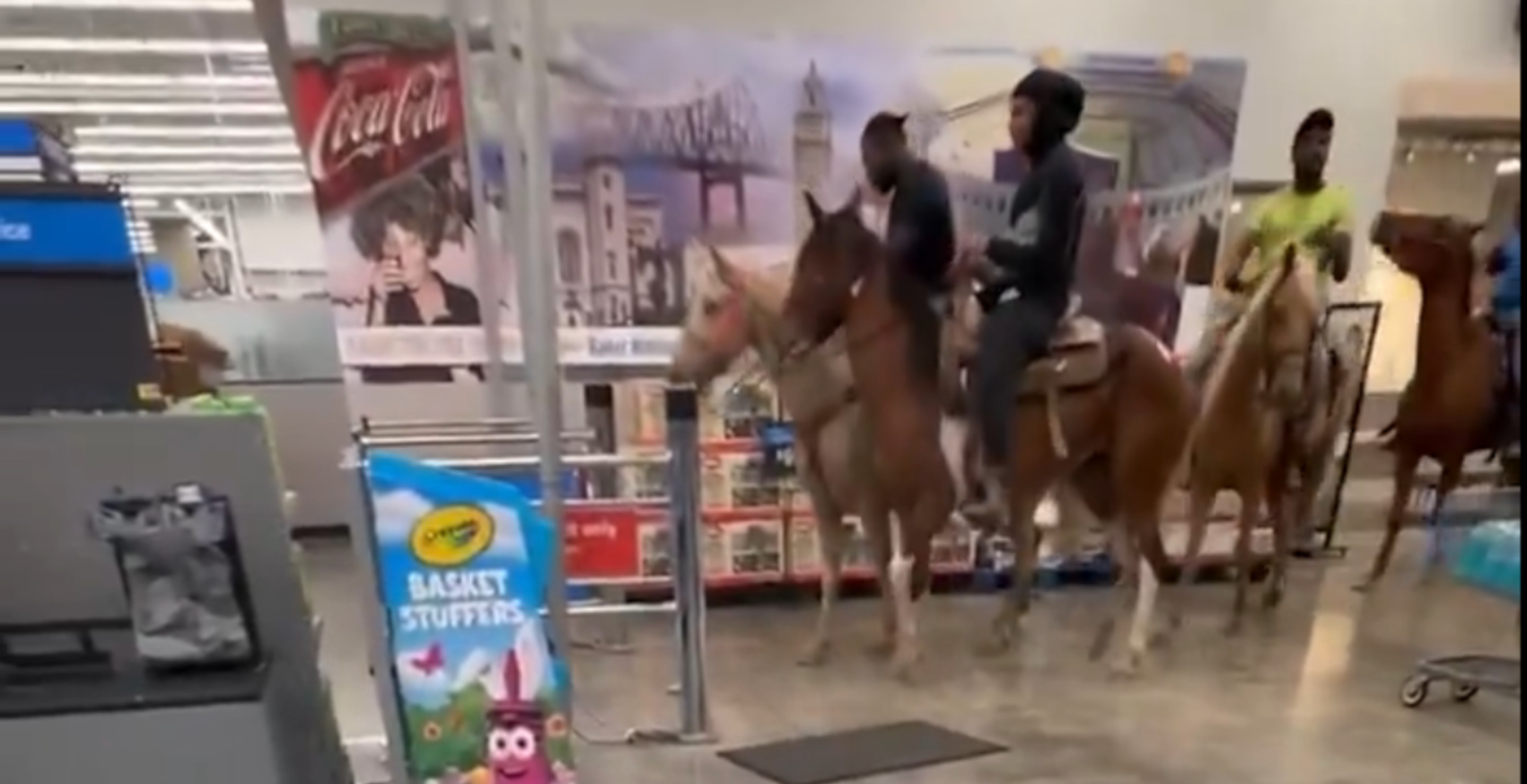 Four Urban Cowboys Ride Their Emotional Support Horses Through Walmart