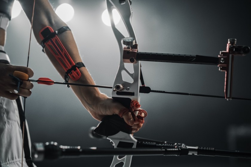 close up of compound archery bow