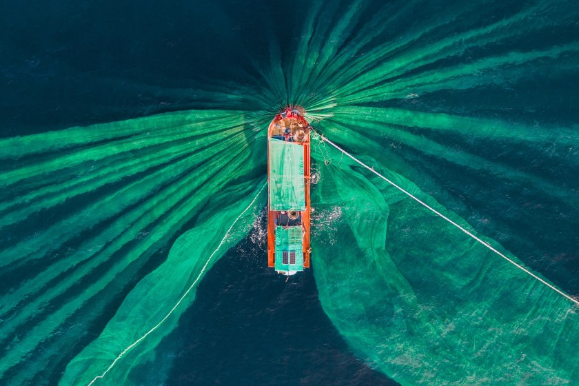 giant fishing net in the ocean
